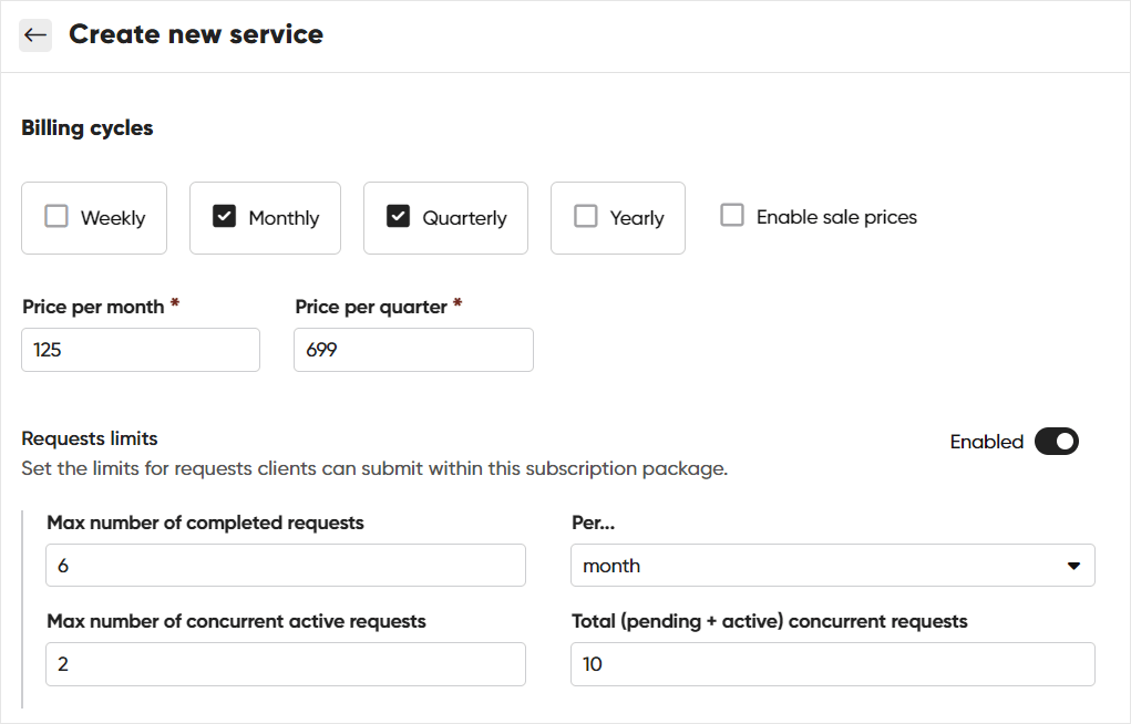 Screenshot of Zendo's settings, where you can set request limits.
