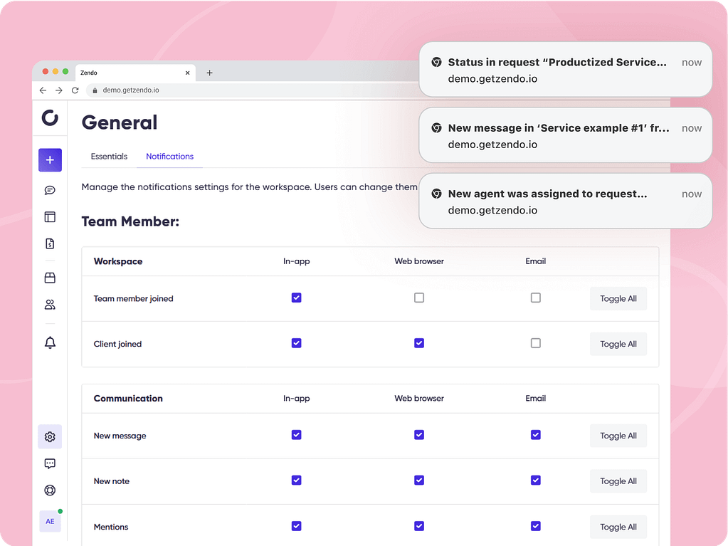 Screenshot of web-browser notifications in Zendo.