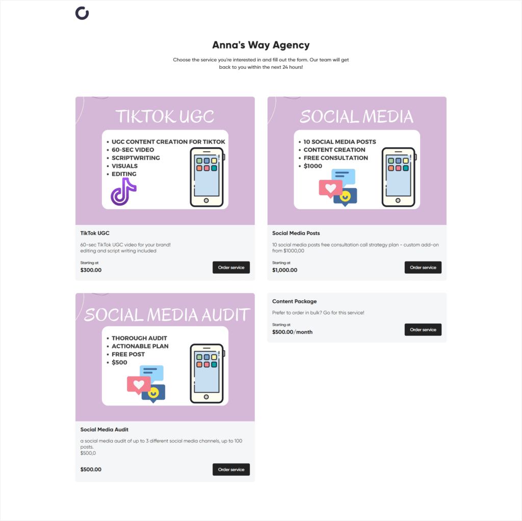 Client portal features: Service Catalog example