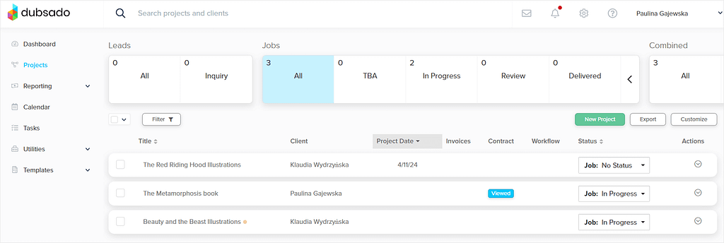 Screenshot of Dubsado's pipeline.