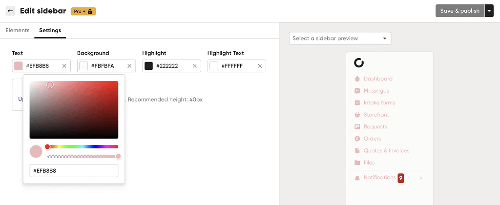 custom client portal settings