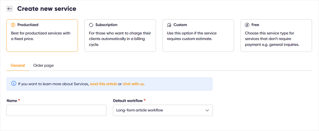 Different service types in Zendo