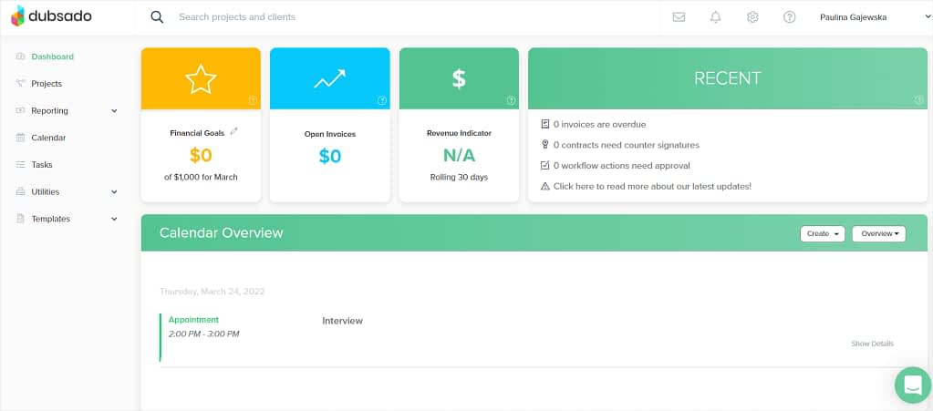 dubsado user interface