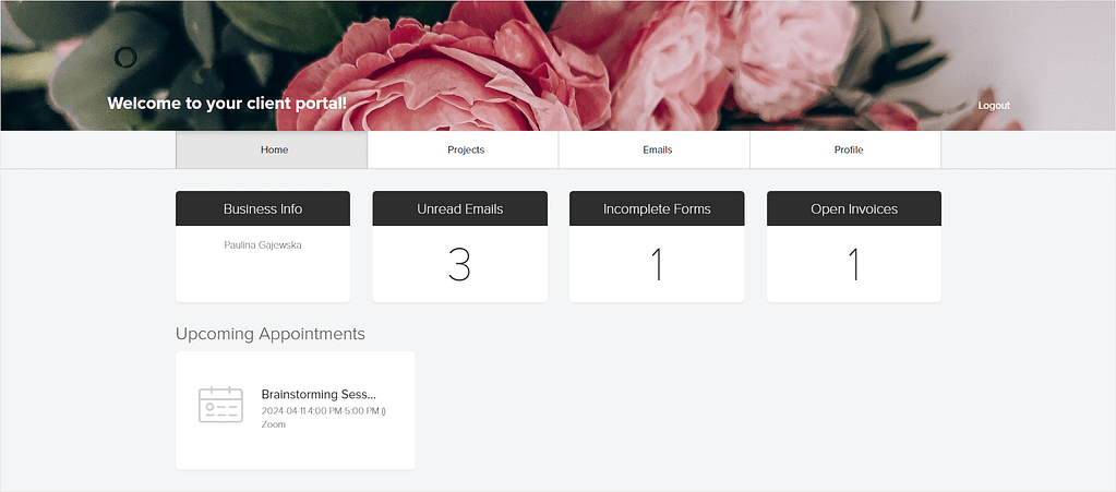Screenshot of Dubsado's Client Portal.