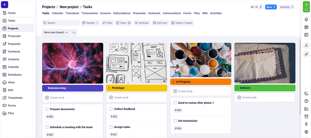 Screenshot of Plutio's project management tab.
