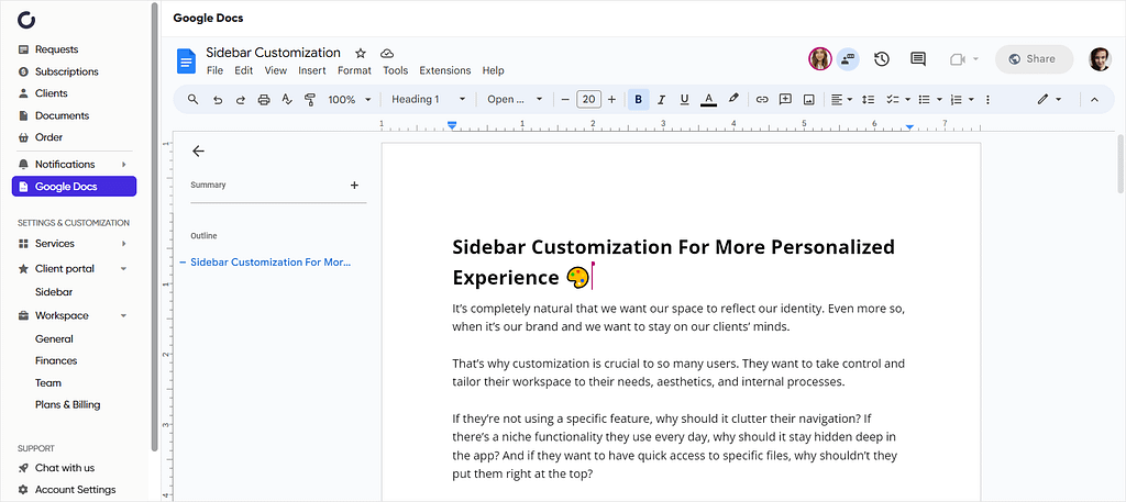 Screenshot of Zendo's embedded external app.