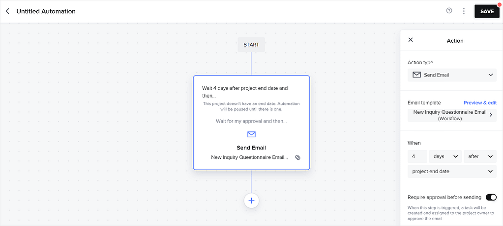 Screenshot of HoneyBook's automation feature.