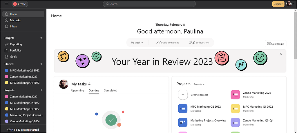 Screenshot of Asana, a project management software.