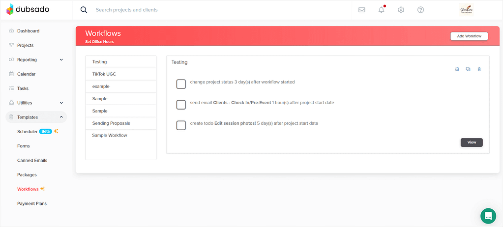 Workflows in Dubsado