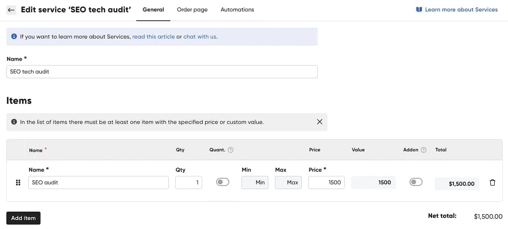 adding services to storefront in Zendo