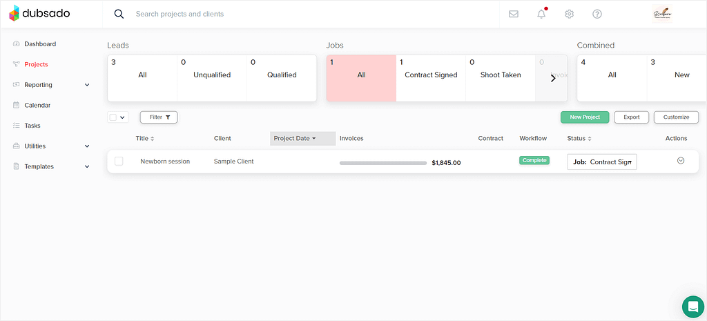Bonsai vs Dubsado in project management: Dubsado's project pipeline