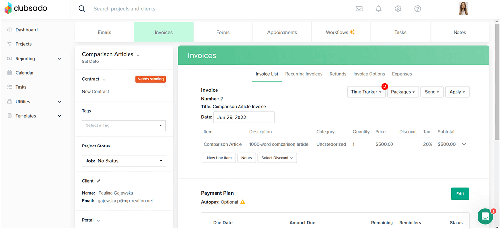 dubsado pricing: dubsado projects example