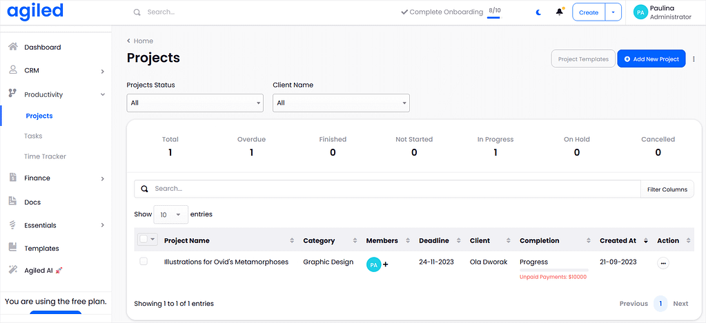 Screenshot of Agiled's project view.