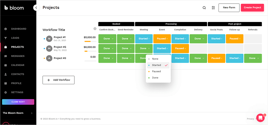 Screenshot of Bloom's project page.