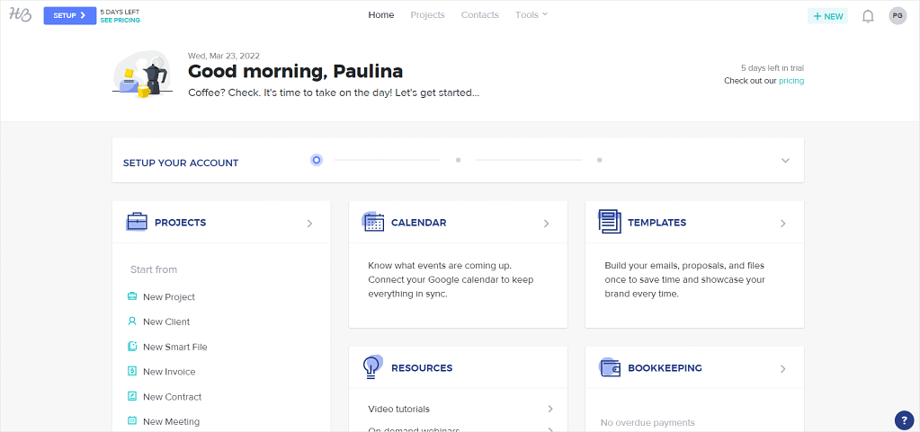 HoneyBook’s user interface