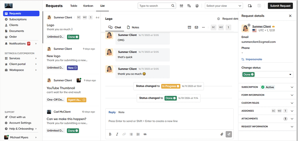 Screenshot of Zendo, a project management software with client portal.