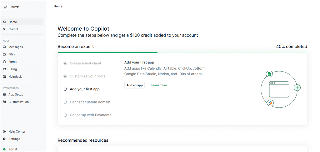 Screenshot of Copilot's dashboard.