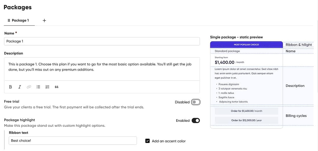 selling service packages