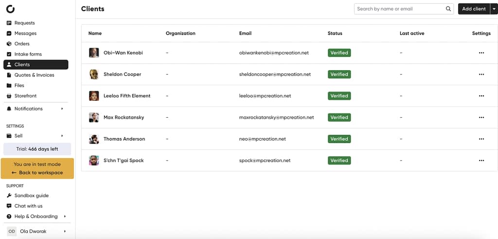 customer management with dashboards in b2b portal