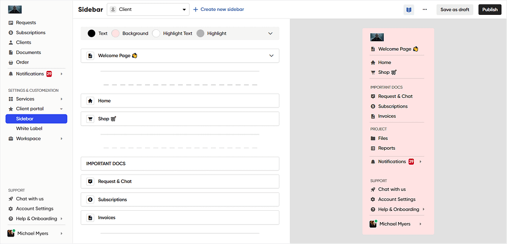 Customizable client portal with external applications