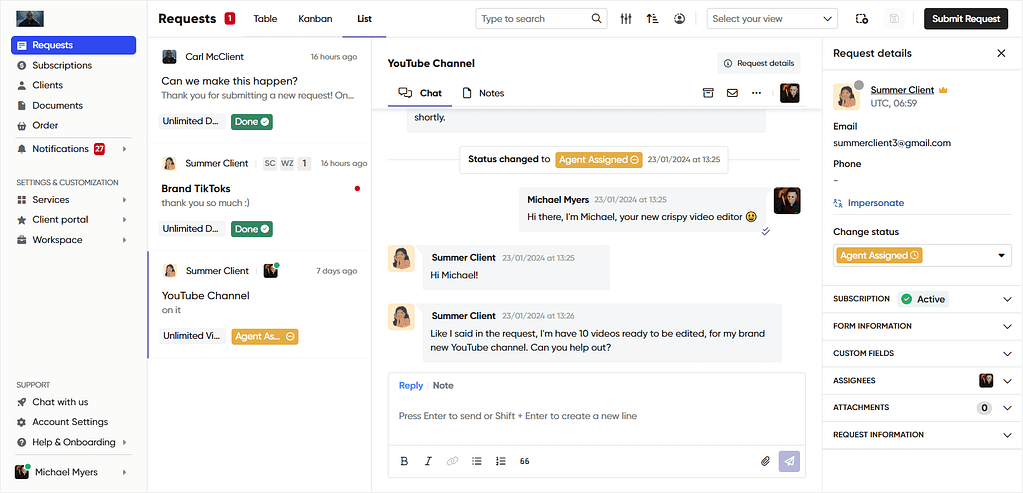 Real-time chat for client communication in Zendo