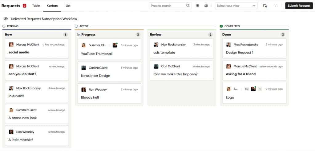 kanban tool in client portal