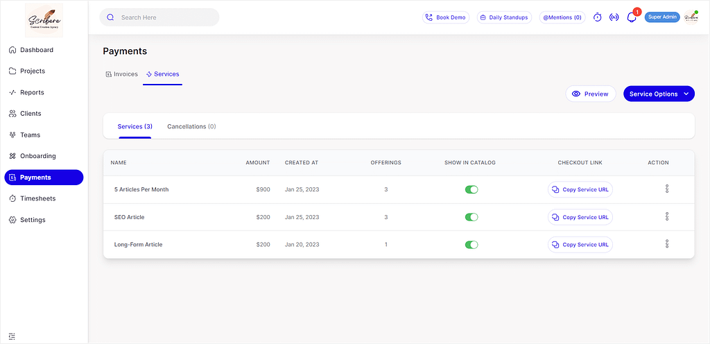 ClientVenue's features analysis