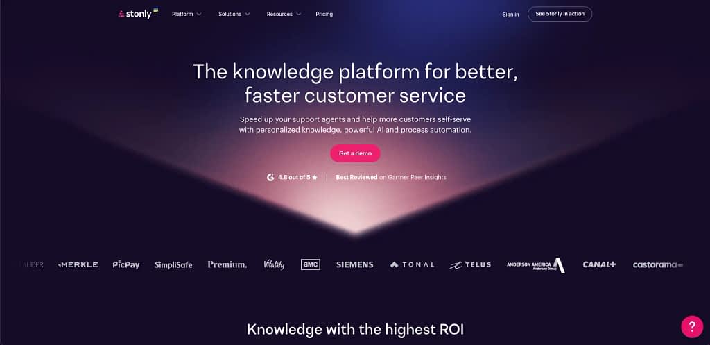 Stonly homepage hero section.