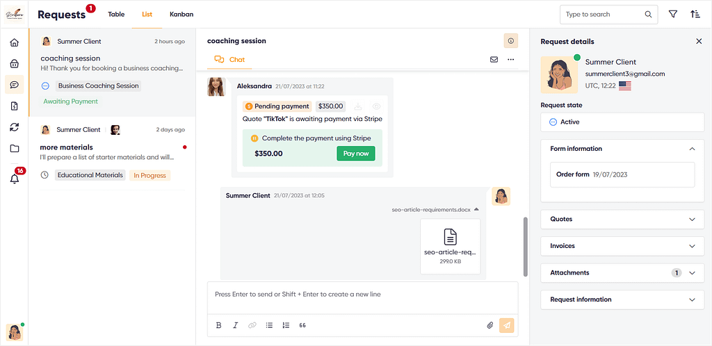 Zendo's real-time chat from a client's perspective