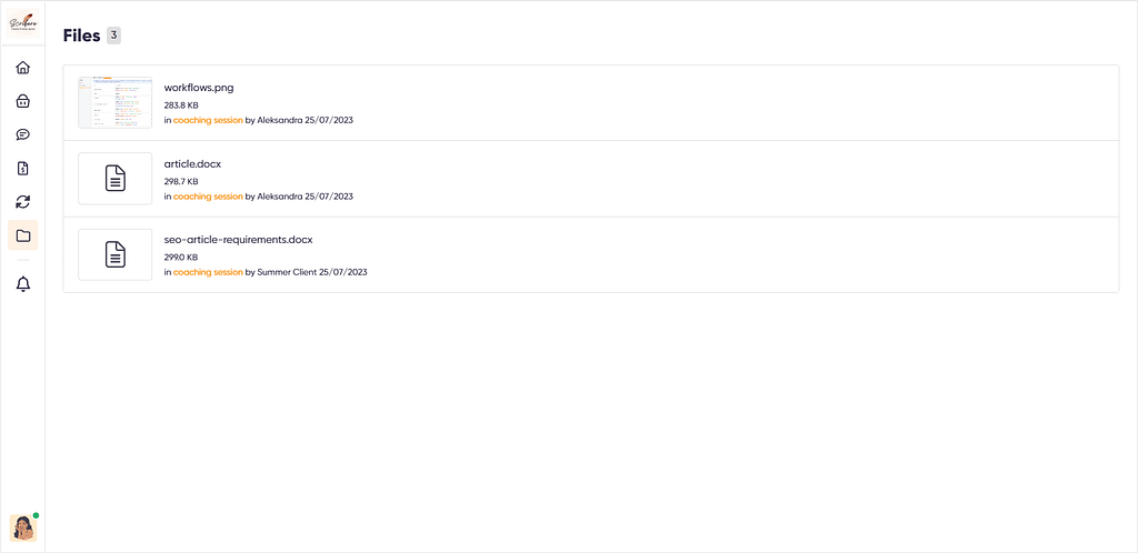 Zendo's client portal - files tab that collects all shared attachments for clients in one place