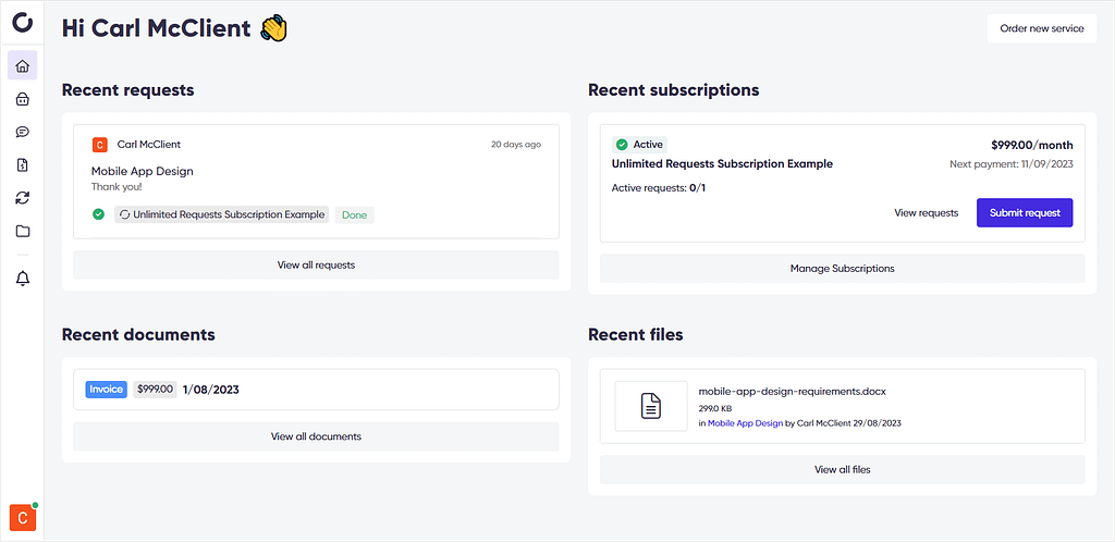 Dubsado's client portal alternative - Zendo - client's dashboard