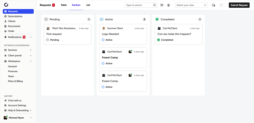 Recreating Designjoy's unlimited subscription business: request management in Zendo in a kanban view