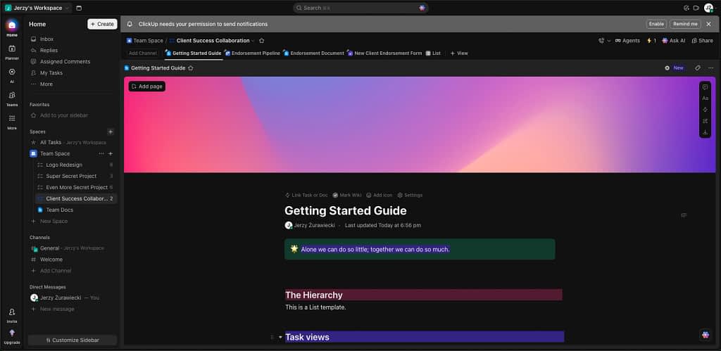 Clickup portal view.