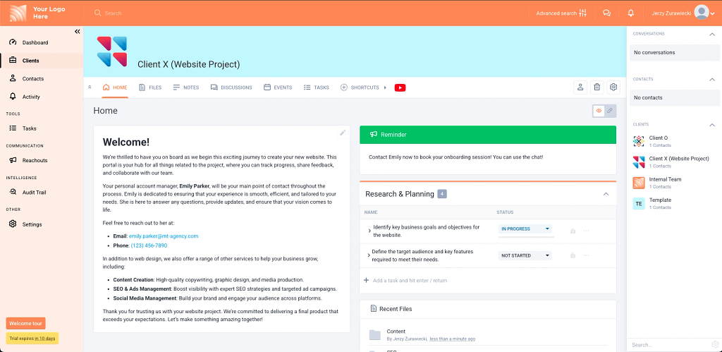 Clinked client portal