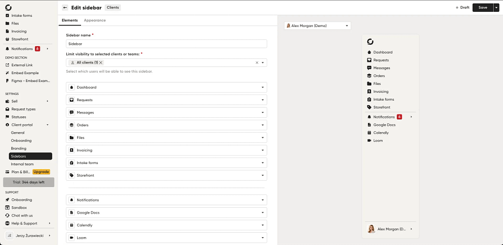 Sidebar settings in Zendo.