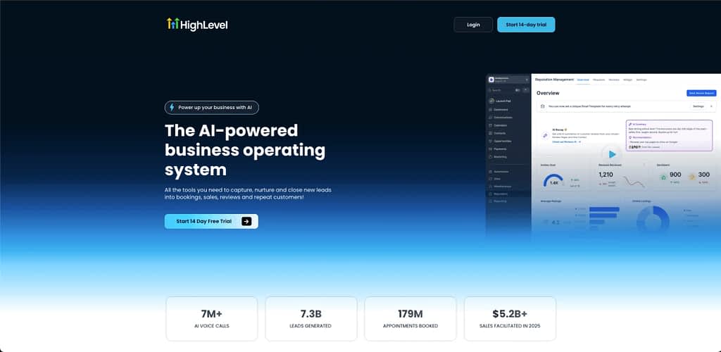 HighLevel homepage screen.