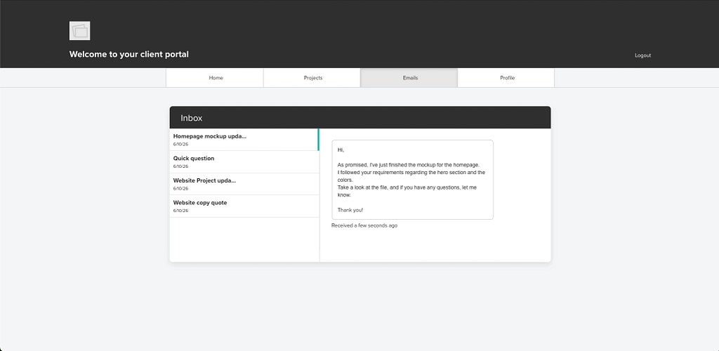 Dubsado client portal view.
