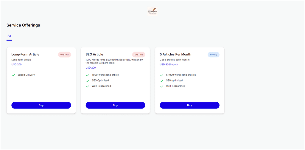 Services Page in ClientVenue