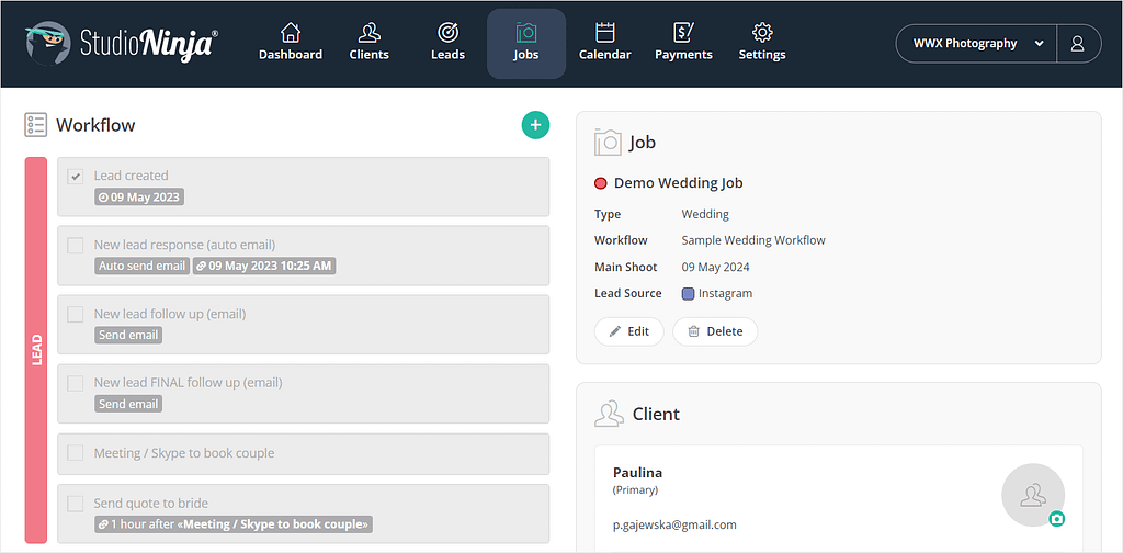 Screenshot of Studio Ninja's workflow.