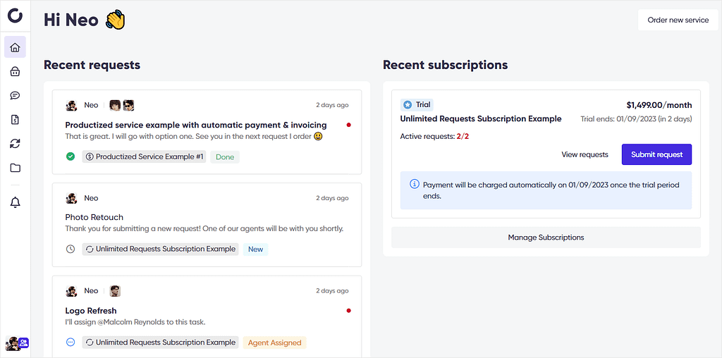 Screenshot of Zendo's dashboard for clients.