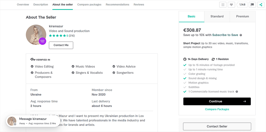 Screenshot of a productized service offer on Fiverr.