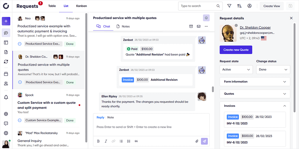 Screenshot of Zendo's Request in chat.