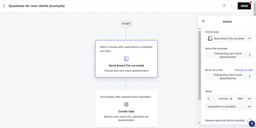Screenshot of HoneyBook's workflows.