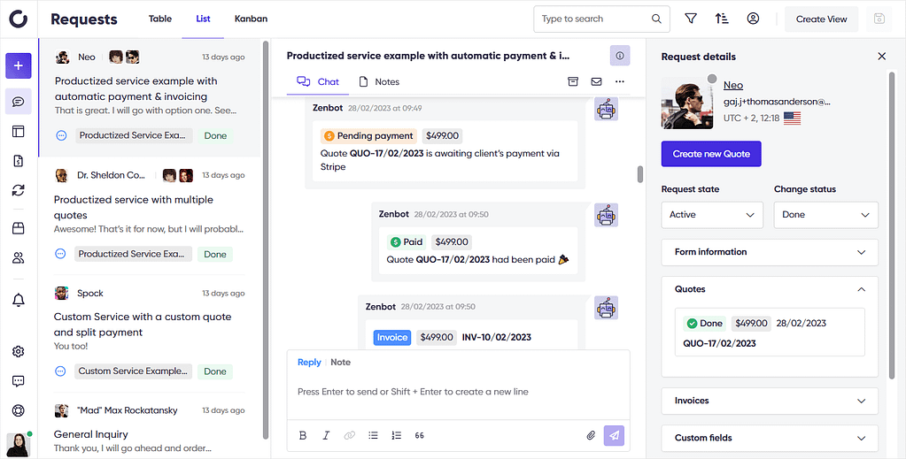 Screenshot of Zendo's request in chat.
