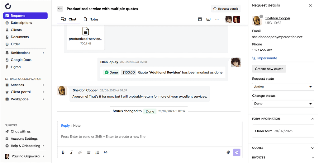 Screenshot of Zendo's request page.