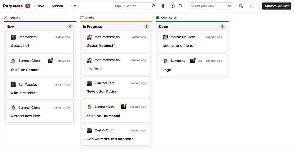 Free Trello alternative — Zendo's Kanban board for client request management