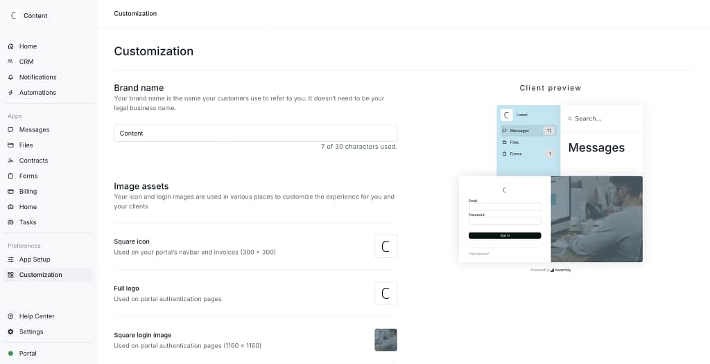 assembly client portal customization