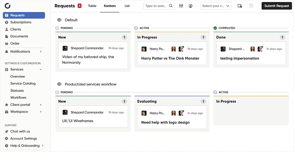 Screenshot of Zendo's Kanban view.
