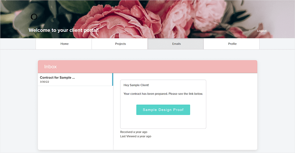 Screenshot of Dubsado's Client Portal.