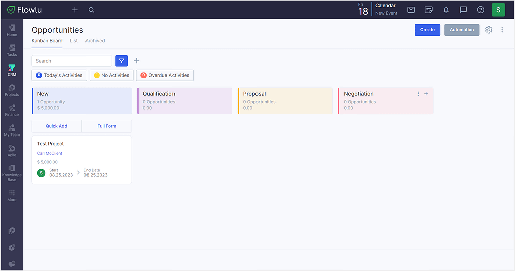 Flowlu's Opportunities for lead management